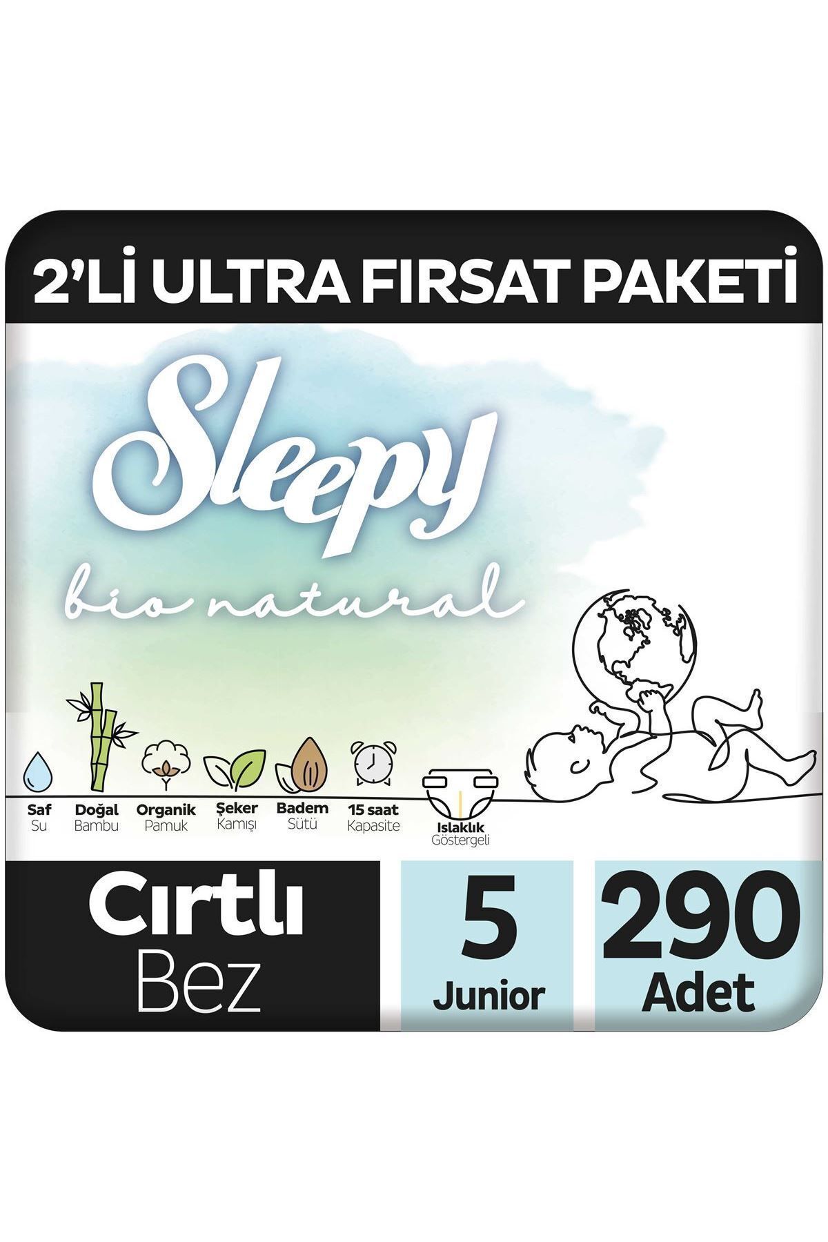 Sleepy Bio Natural 2'Li Ultra Fırsat Paketi Bebek Bezi 5 Numara Junior 290 Adet