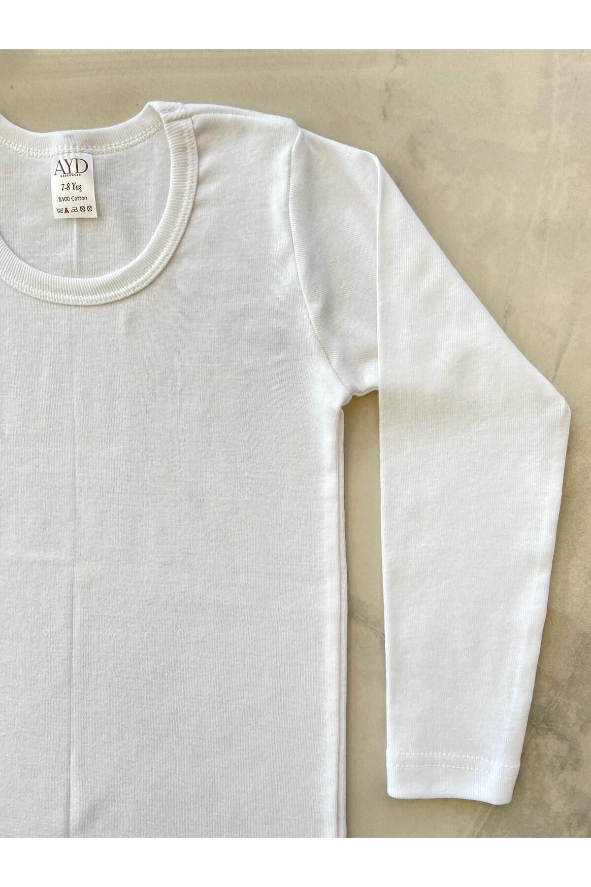 AYD UNDERWEAR Erkek / Kız %100 Pamuk 2'li Siyah Beyaz Uzun Kollu Basic T-shirt