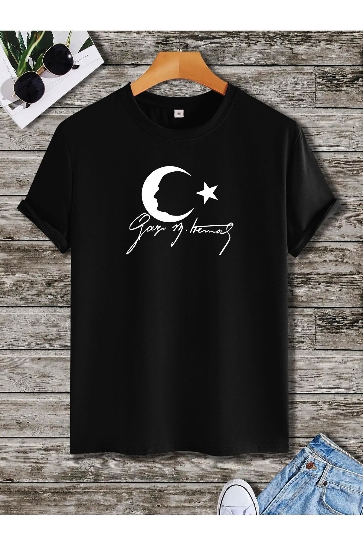 NİCE Unisex Oversize Siyah Atatürk İmza Hilal baskılı t-shirt