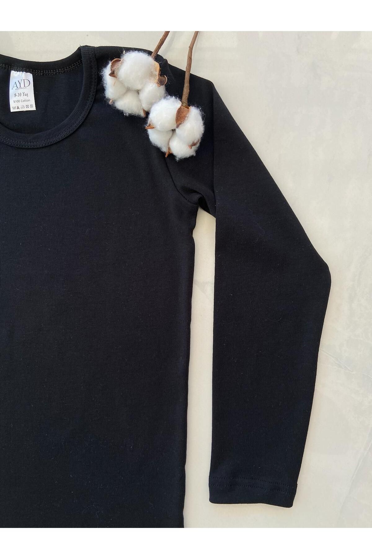 AYD UNDERWEAR Erkek / Kız %100 Pamuk Siyah Uzun Kollu Basic T-shirt