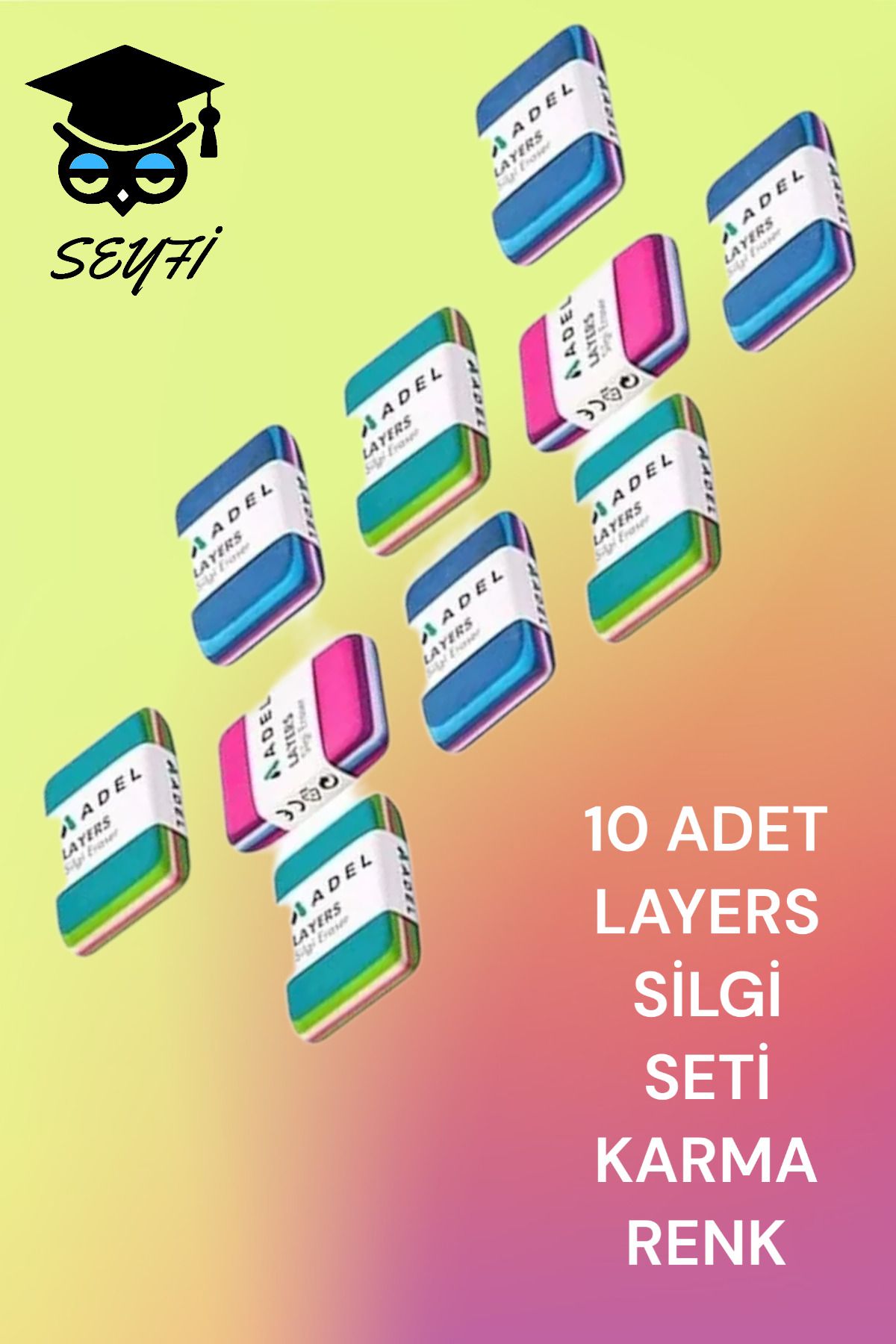 Adel Layers Silgi 10 Adet Karışık Renk