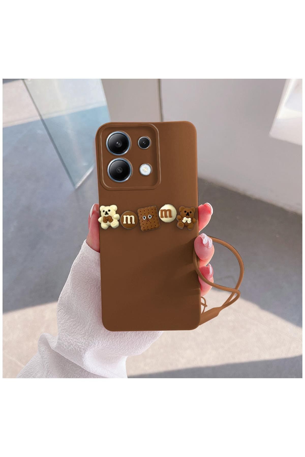 Zebana Xiaomi Redmi Note 13 5G Uyumlu Kılıf Zebana Love Bear Silikon Kılıf Kahverengi