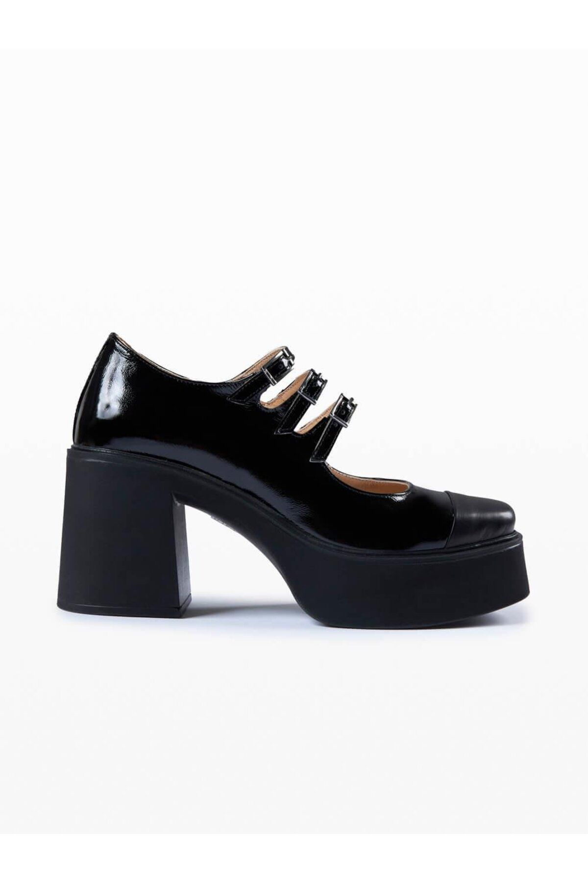 Favgi Demi Siyah Deri Siyah Kırışık Rugan Kadın Ayakkabı