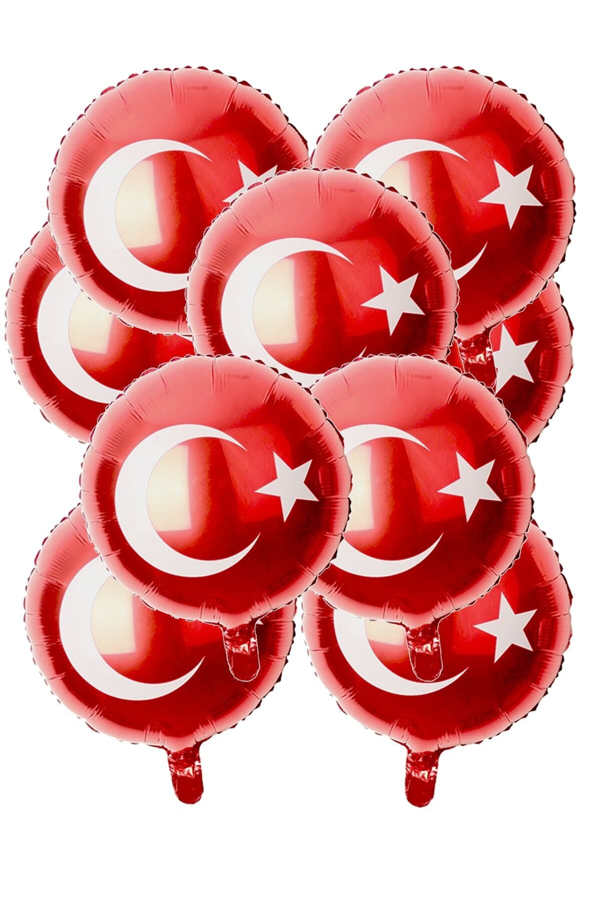 Parti Dolabı 10 Adet Türk Bayrağı Yuvarlak Bayrak Folyo Balon 18 Inc 45cm 23 Nisan 19 Mayıs