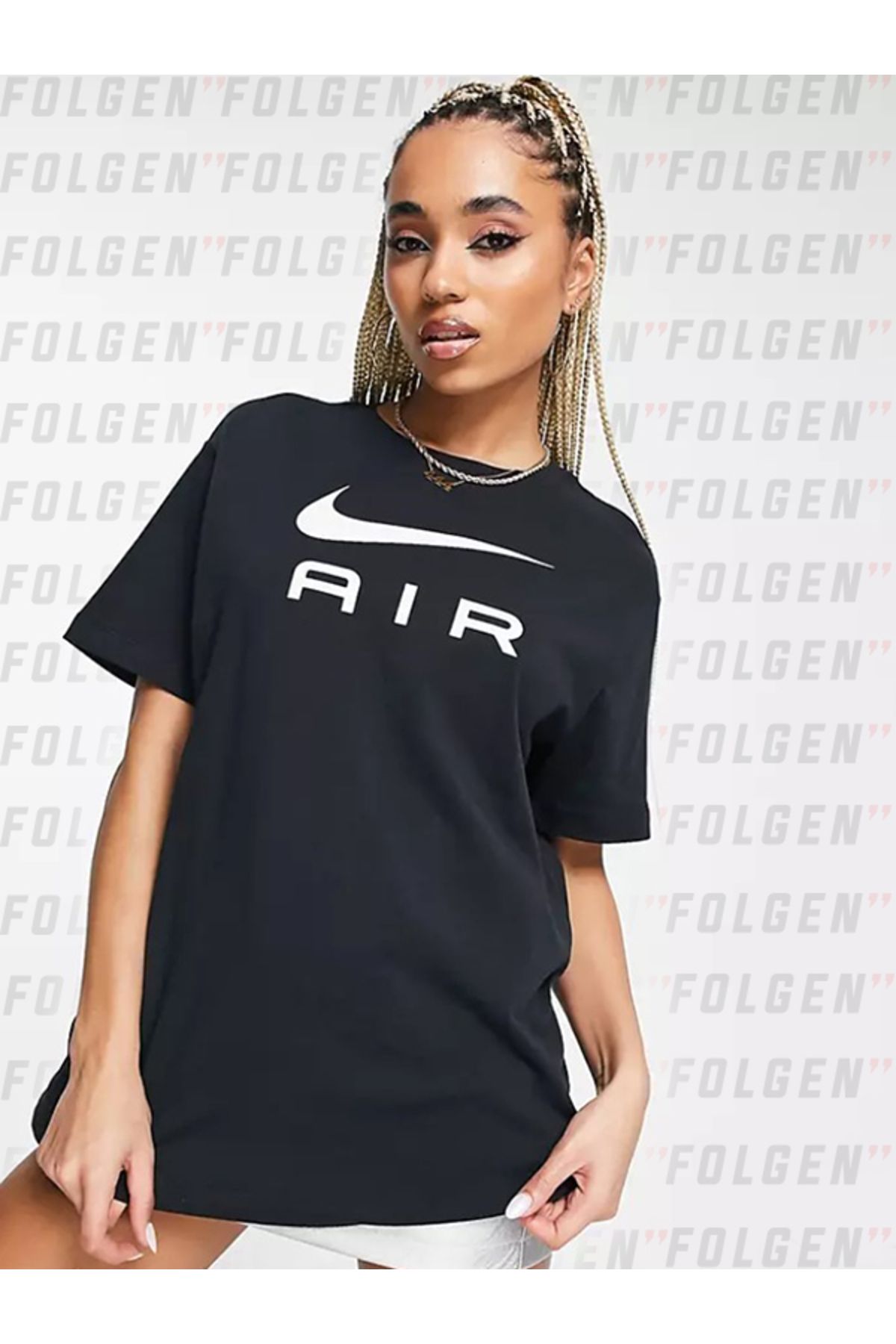 Nike Air Boyfriend T-Shirt in Black Kadın Pamuklu Oversize Tişört
