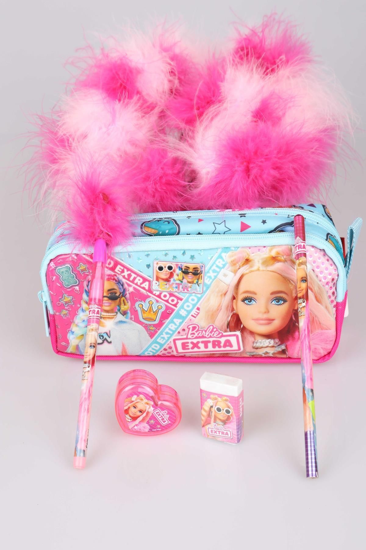 Barbie Lisanslı "pembe Mavi Prenses Koleksiyonu" Seti Kalem Çantası,2 Adet Kurşun Kalem,silgi Ve Kalpli Kal
