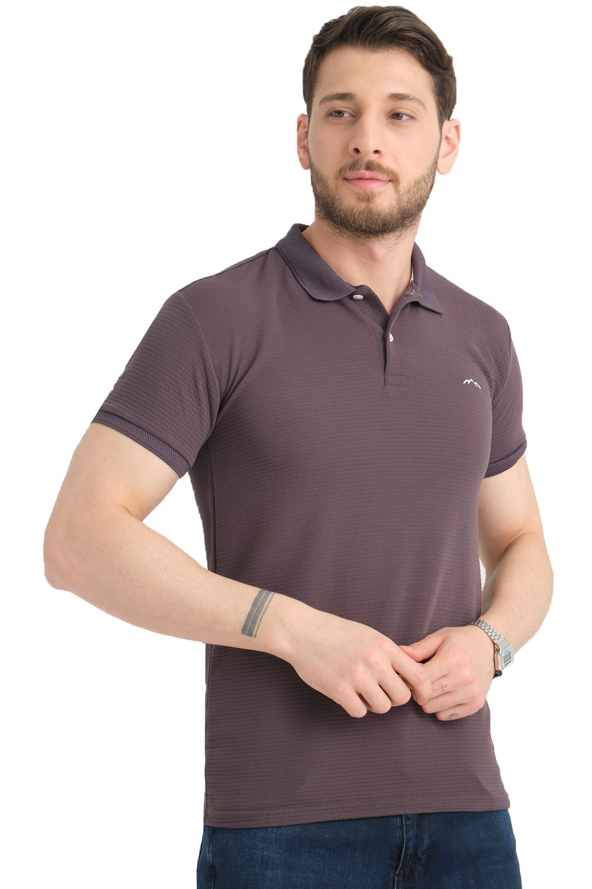 Varetta Erkek Küllü Mor Polo Yaka Yazlık Pamuklu Kısa Kollu T shirt