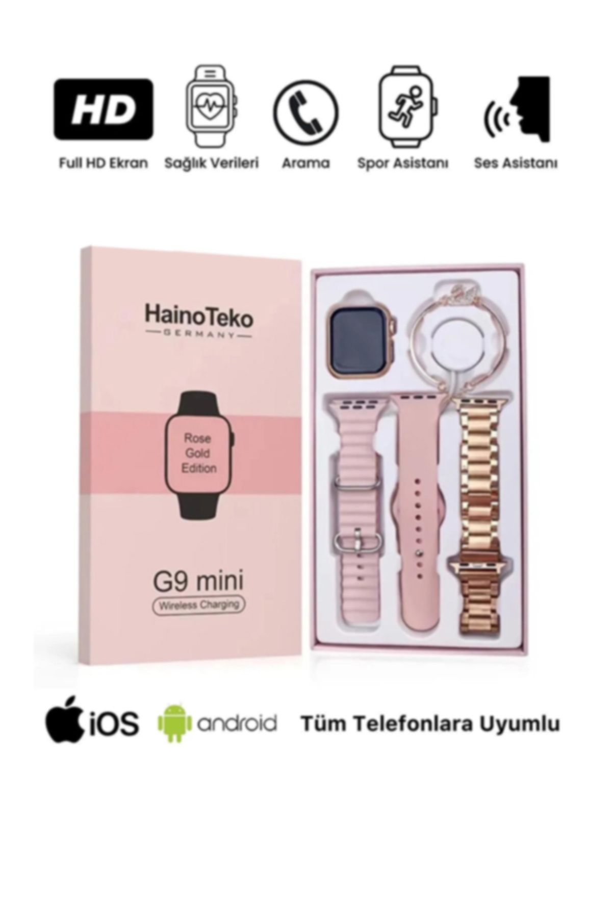 MİLEN Haino Teko G9 Mini Rose Gold Bileklik Hediyeli Amoled Ekran Akıllı Saat