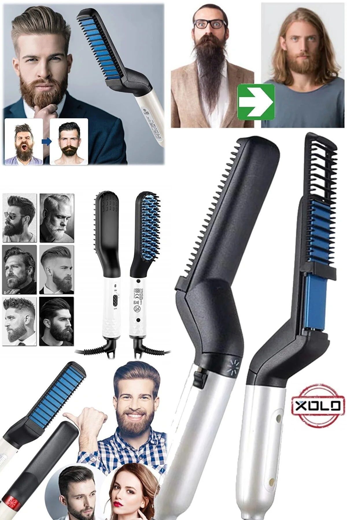 Xolo Elektrikli Saç Tarak Hızlı Saç Sakal Düzleştirici Kıvırcık Konforlu Hafif Erkekler Sakal Düzleştirme