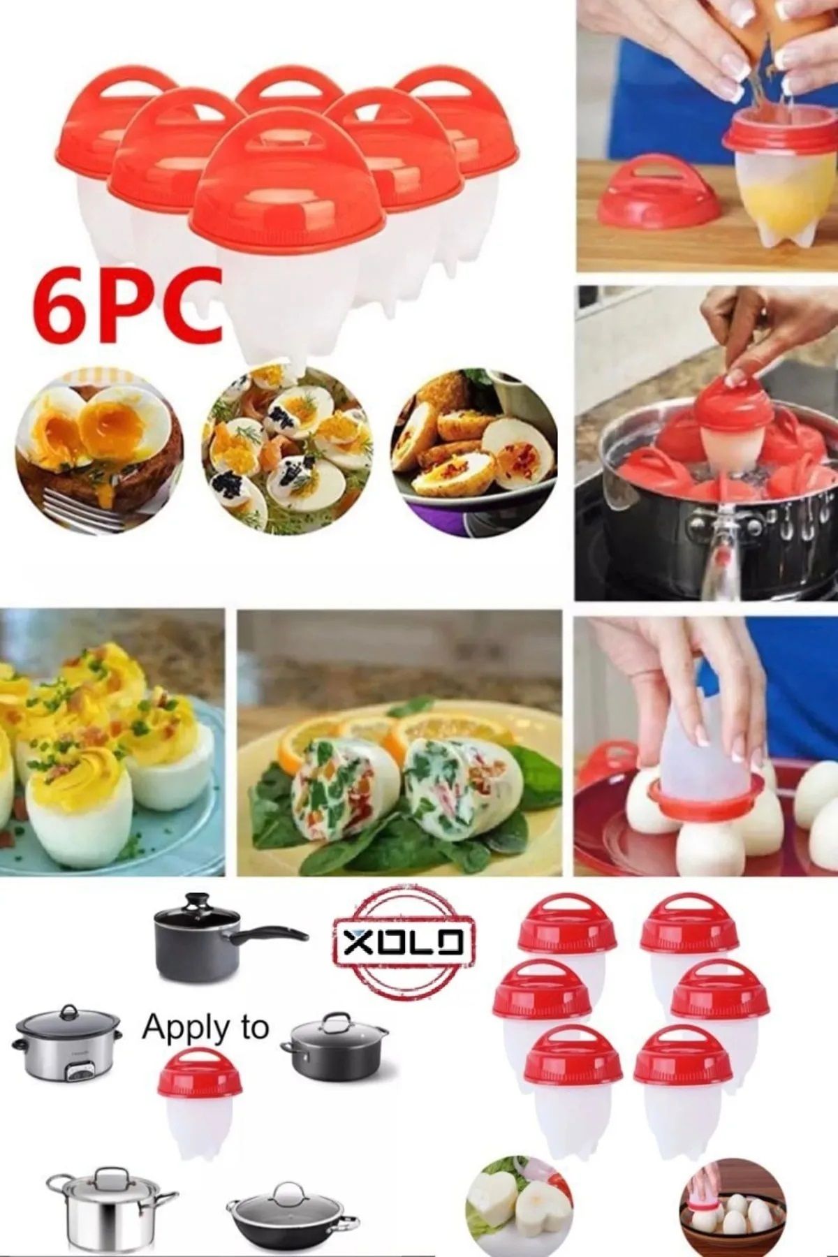 Xolo Mutfak Yumurta Haşlama Kabı Silikon Profesyonel 6'lı Profesyonel Pratik Yumurta Haşlama Kabı Silikon