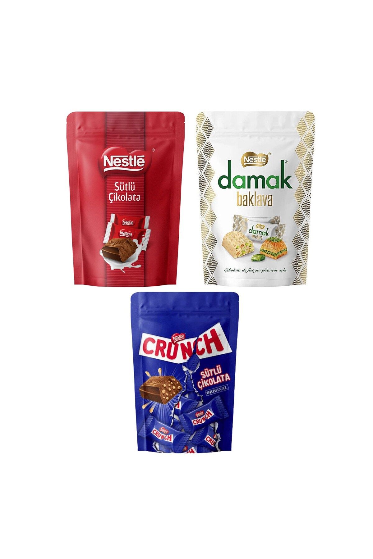Nestle Sütlü Çikolata-Damak Baklava-Crunch 3 lü Karma Paket