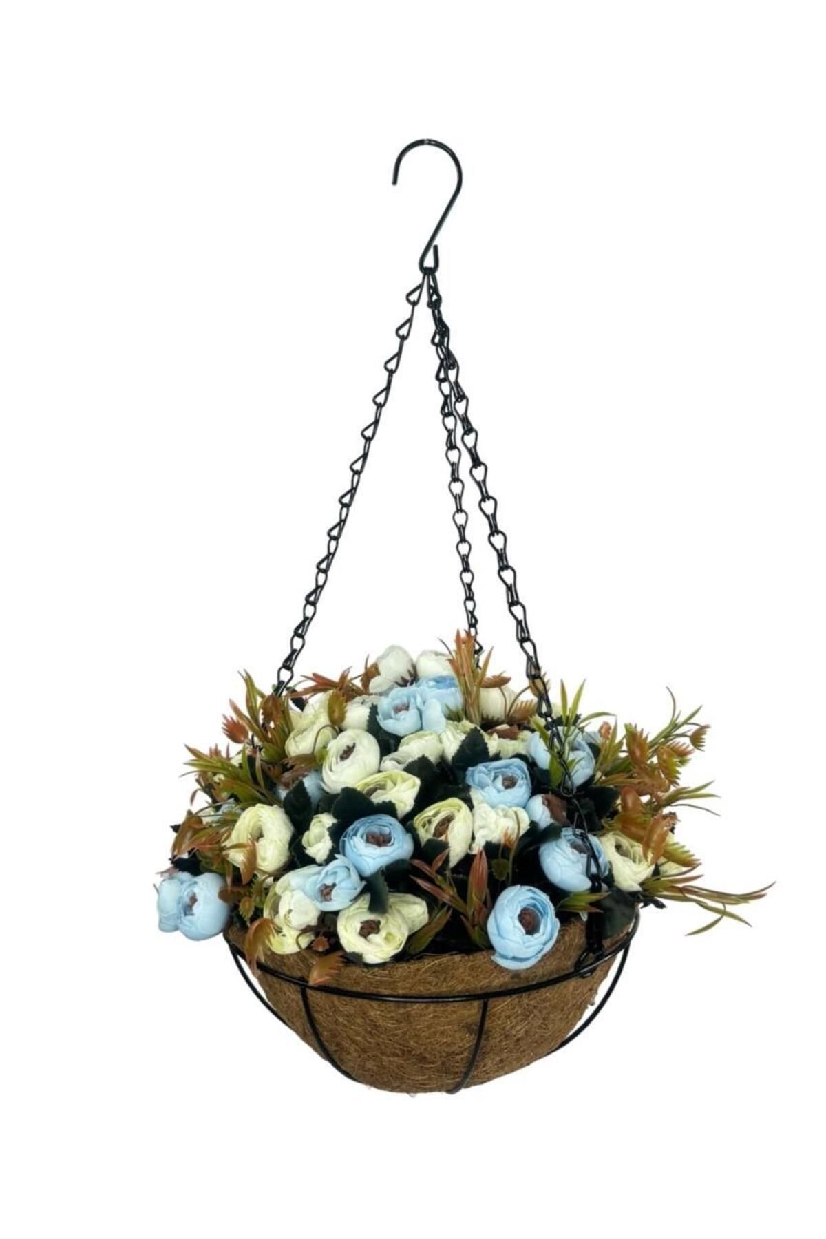 Nettenevime Yapay Çiçek Sarkaç Askılı Makreme Sepette Erengül Mavi Çiçek Sepeti