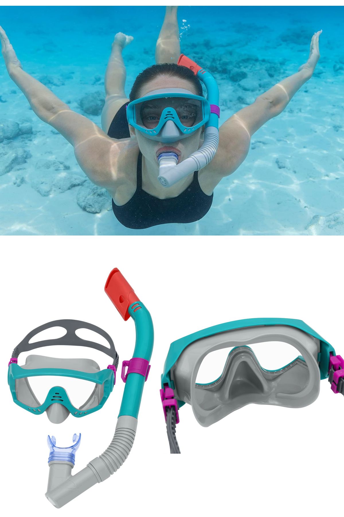 TOYFEST Spark Wave Snorkel Set Dalış Maskesi Deniz Havuz Yüzücü Gözlüğü Gözlük Maske- Yeşil - (14 Yaş Üstü )