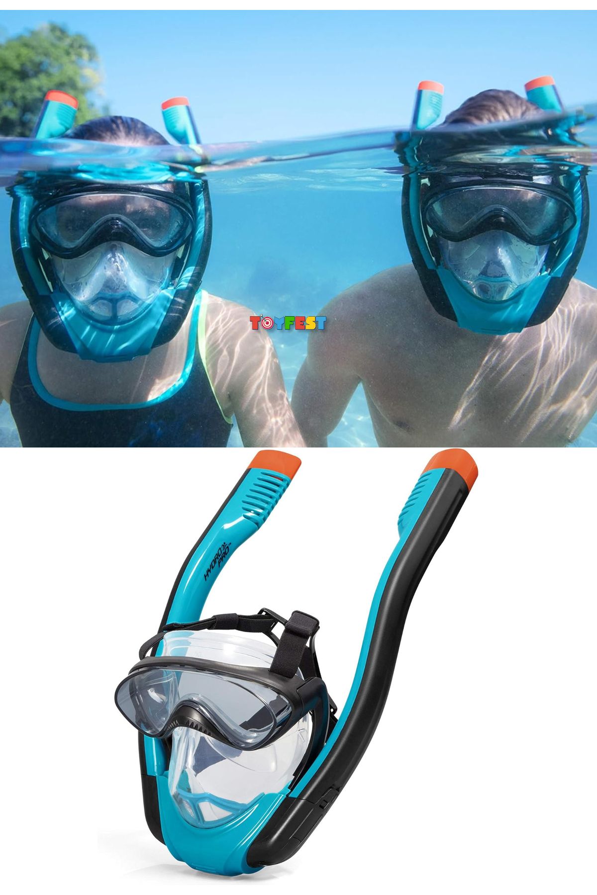 TOYFEST Hydro - Pro Full Face Flowtech Snorkel Set Deniz Dalış Maskesi S - M BEDEN
