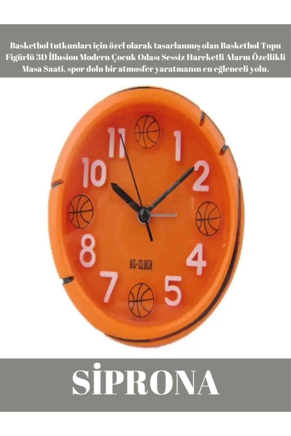 Genel Markalar Basketbol Topu Figürlü 3D İllusion Modern Çocuk Odası Sessiz Hareketli Alarm Özellikli Masa Saati