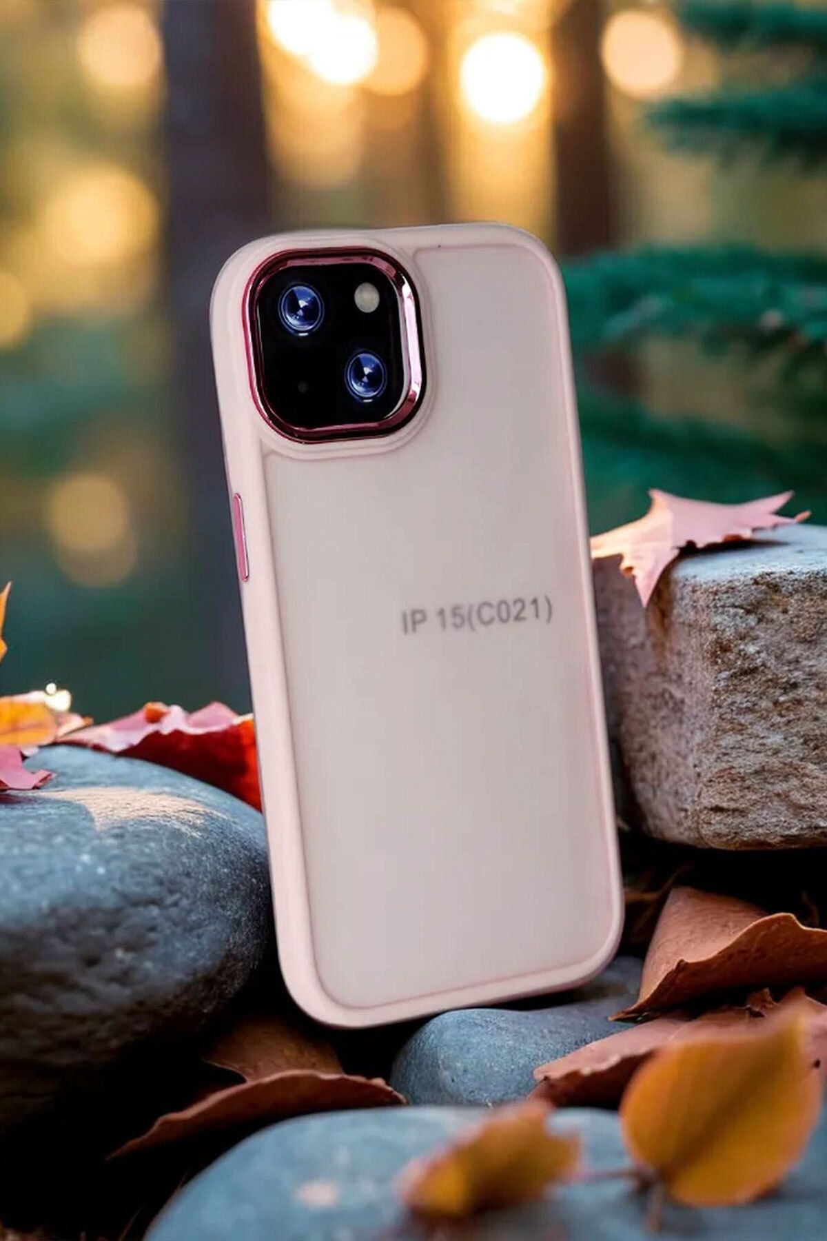 Fibaks Iphone 15 Uyumlu Kılıf Metal Çerçeve Hassas Butonlu Renkli Buzlu Şeffaf Transparan Kapak