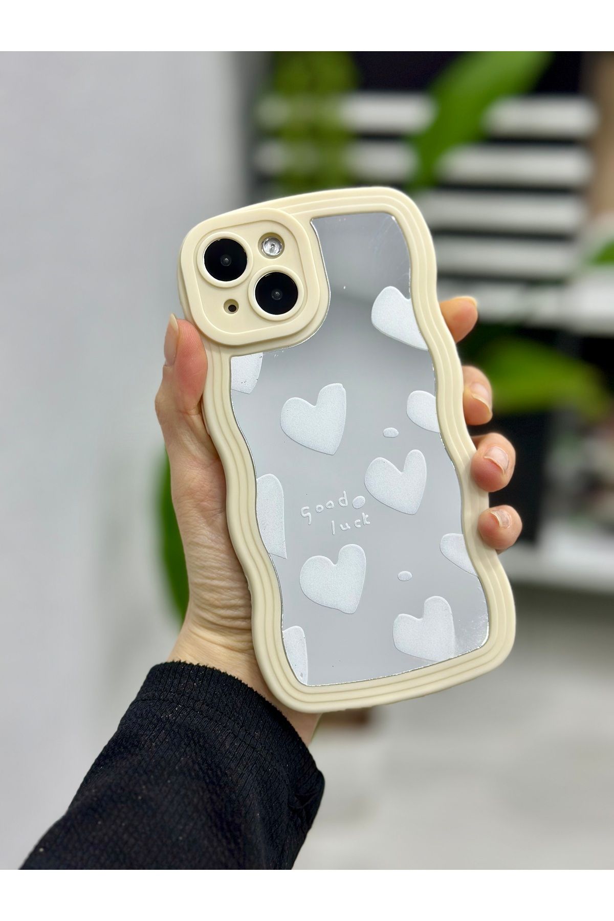 Go Aksesuar Iphone 13 - 14 Uyumlu Aynalı Beyaz Kalp Model Silikon Kılıf