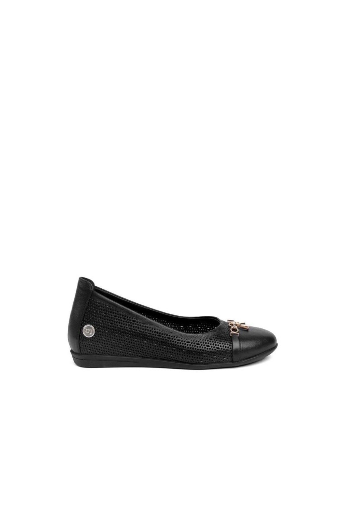 Mammamia D24YA-475 Siyah Hakiki Deri Gizli Dolgu (4cm) Kadın Dolgu Topuklu Casual Ayakkabı