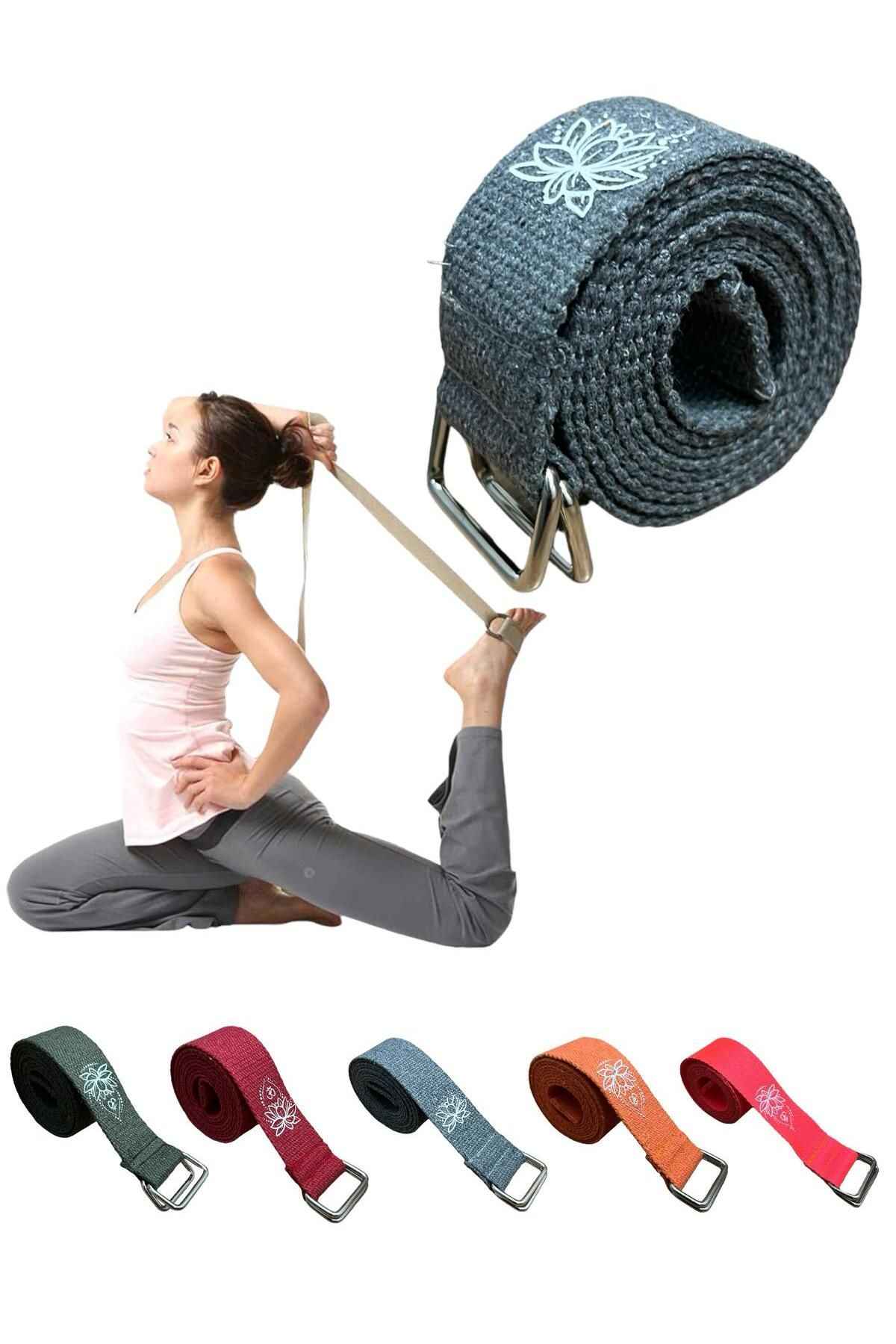 REMEGE Yoga Kemeri  - Yoga Germe Kayışı - Lotus Baskılı Yoga Kemeri 180 Cm Çift Halkalı