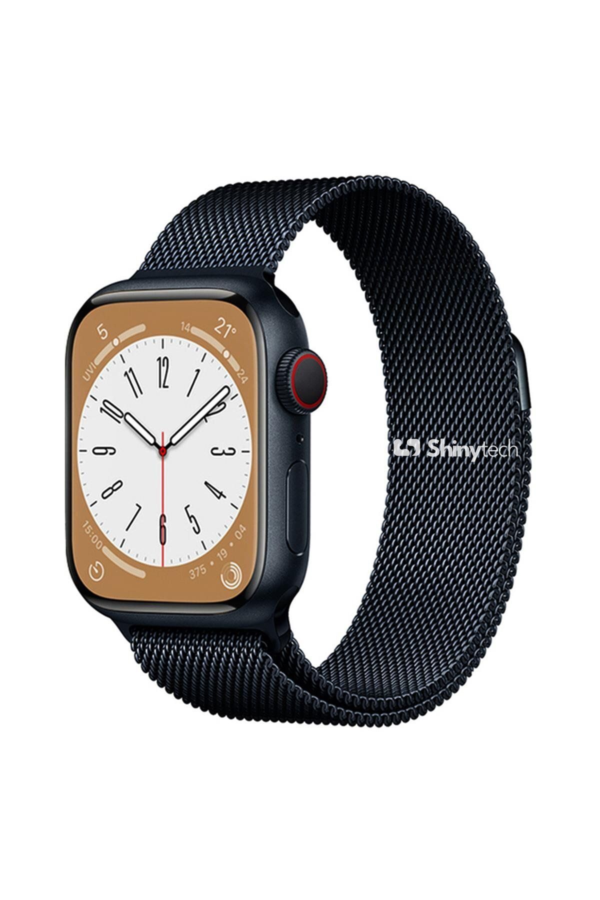 ShinyTECH Apple Watch Uyumlu Milano Loop Çelik Hasır Kordon Lacivert