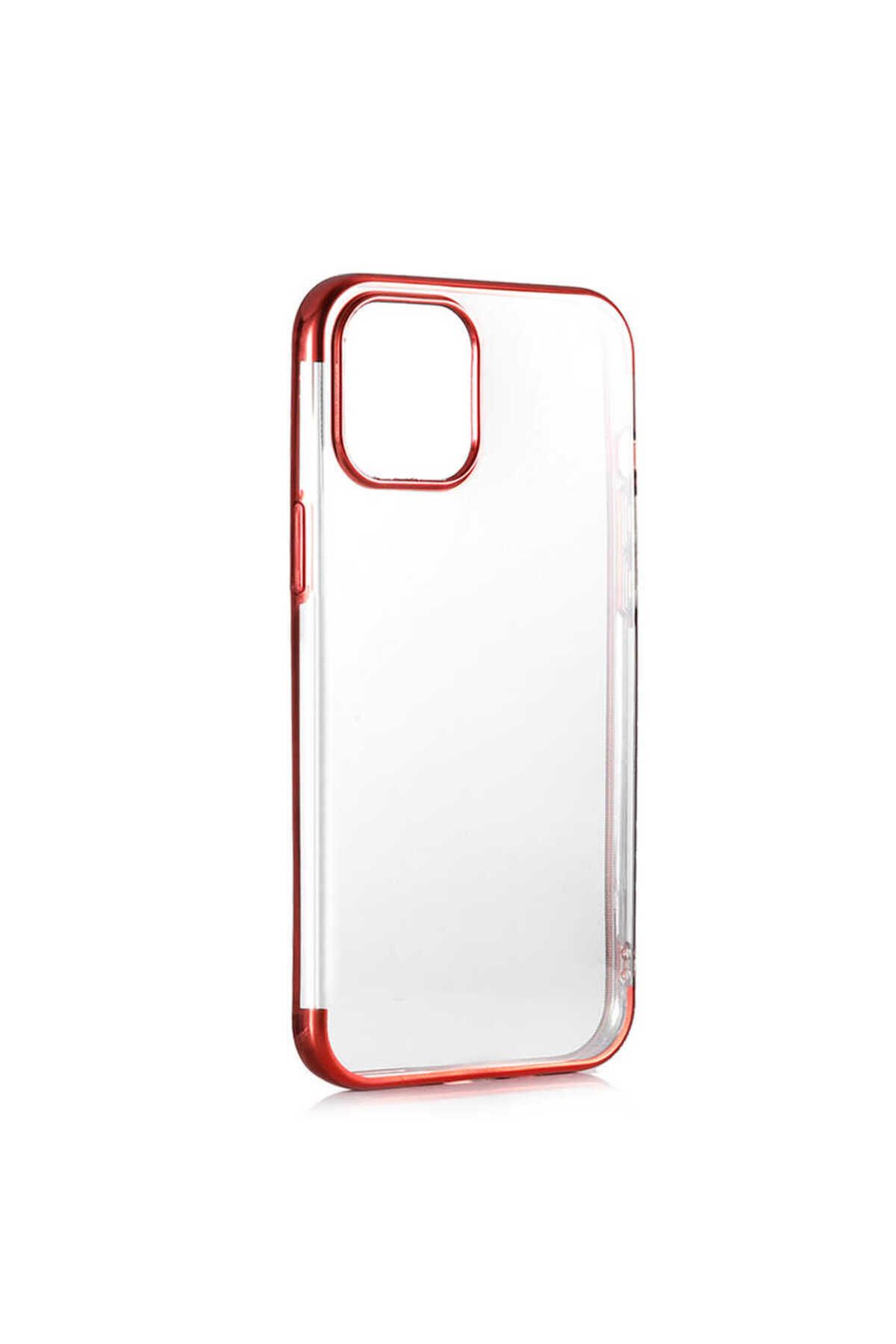 Bilişim Aksesuar iPhone 12 Mini Uyumlu Zore Dört Köşeli Lazer Silikon Kılıf-Kırmızı