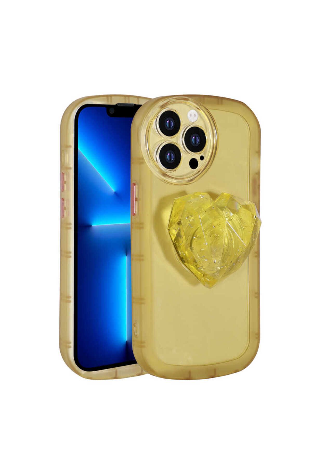 Bilişim Aksesuar iPhone 13 Pro Max Uyumlu Kamera Korumalı Pop Soketli Renkli Zore Ofro Kılıf-Sarı