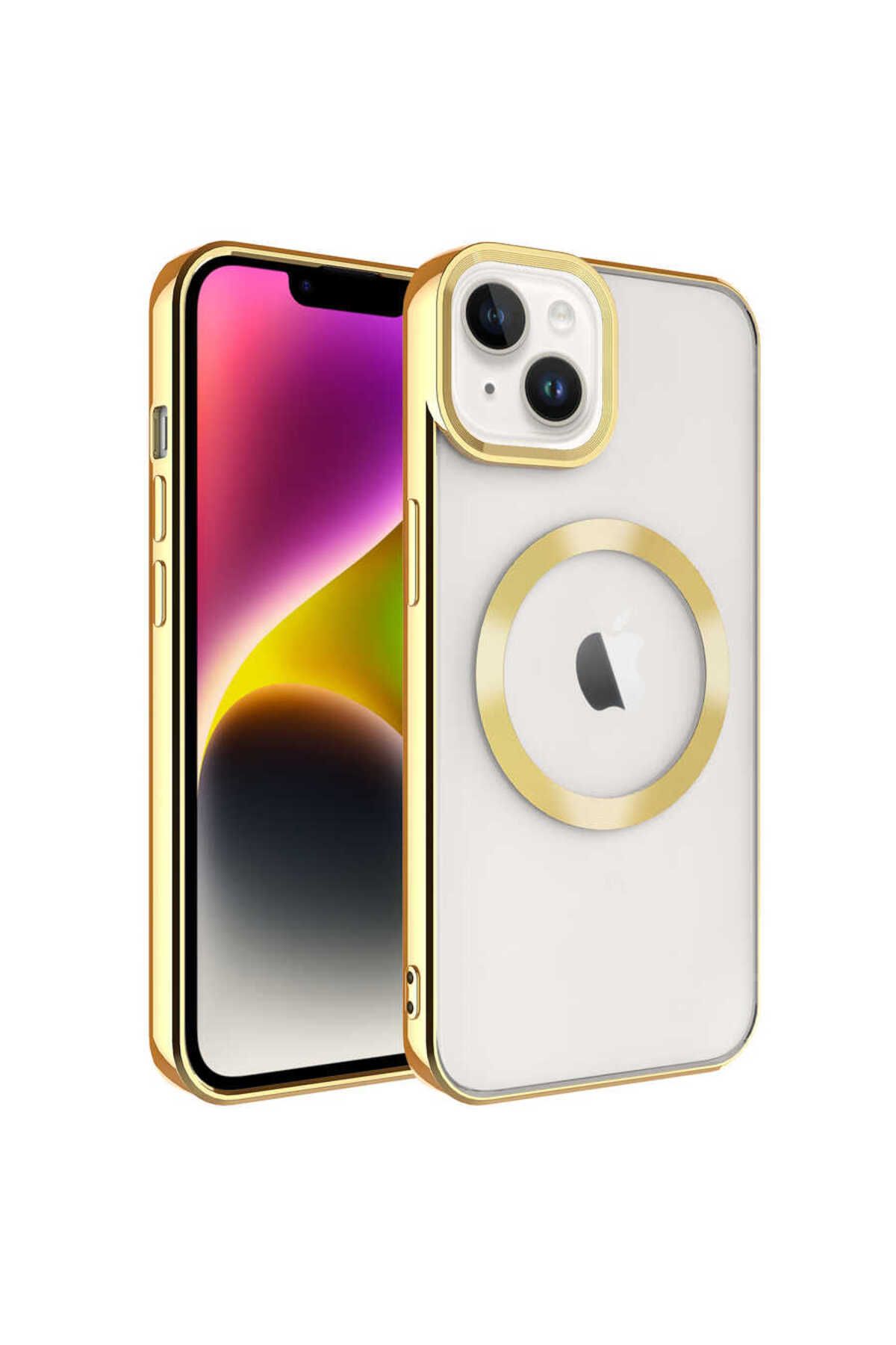 Bilişim Aksesuar iPhone 14 Uyumlu Magsafe Wireless Şarj Özellikli Zore Setro Silikon-Gold