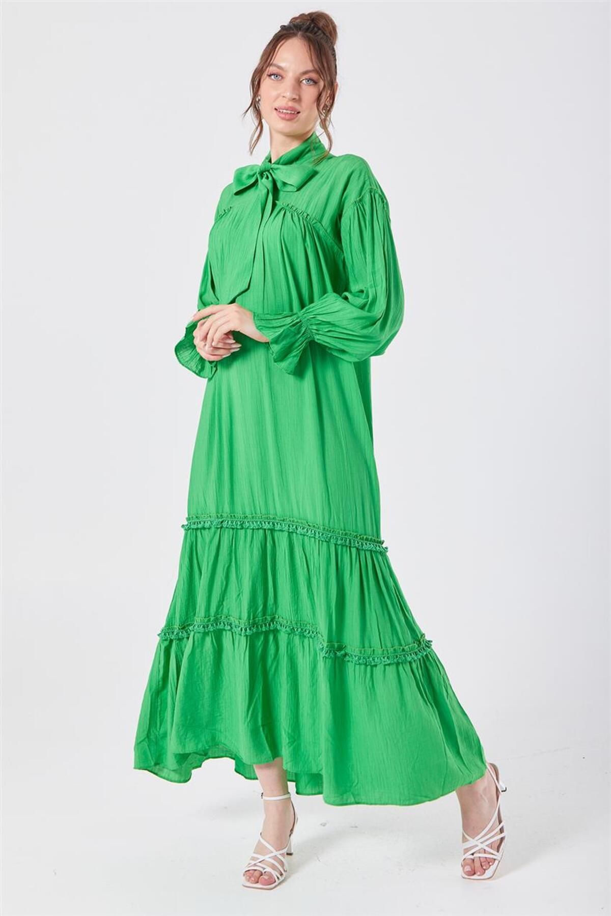 Hooopstore Fular Yaka Benetton Yeşil Elbise