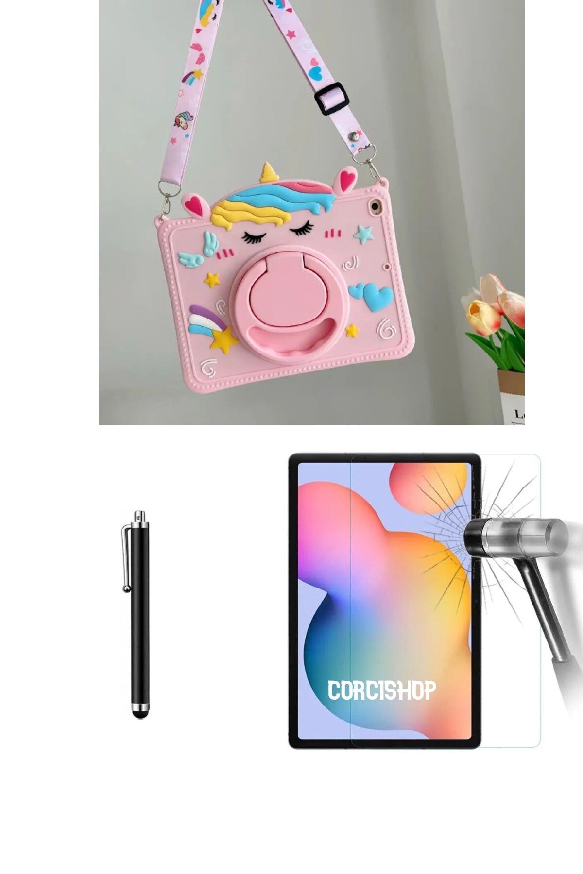 corcishop Samsung Galaxy Tab A9+Plus X210 X215 X217 Uyumlu 360° Dönerli Tablet Kılıfı 3lü Set