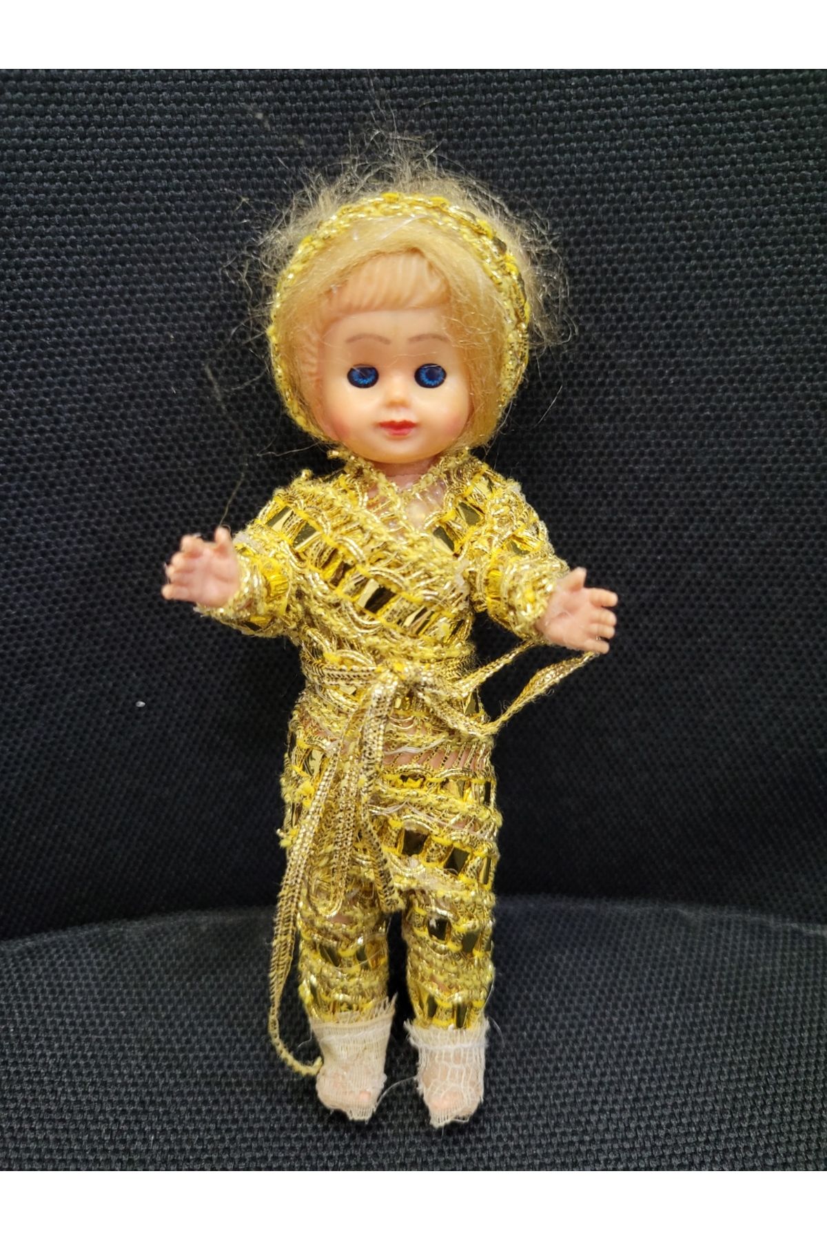 esdekor Sarı Kız Bebek Oyuncak Biblo Obje Gözleri Hareketli El Yapım 13cm Cameo Vinly Doll Vinil 1 Adet