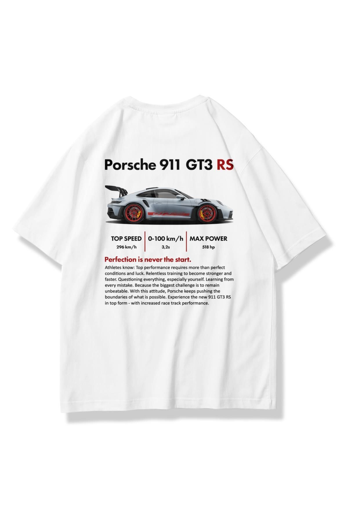 Trendiz Unisex Porsche 911 GT3 RS Tshirt Beyaz