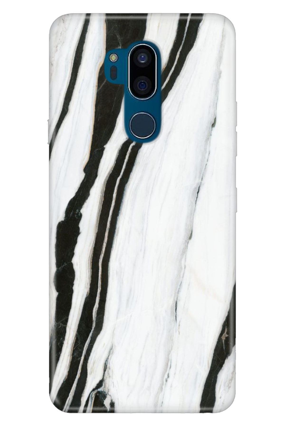LG G7 ThinQ Uyumlu Kılıf Resimli Desenli Silikon Siyah Beyaz Mermer