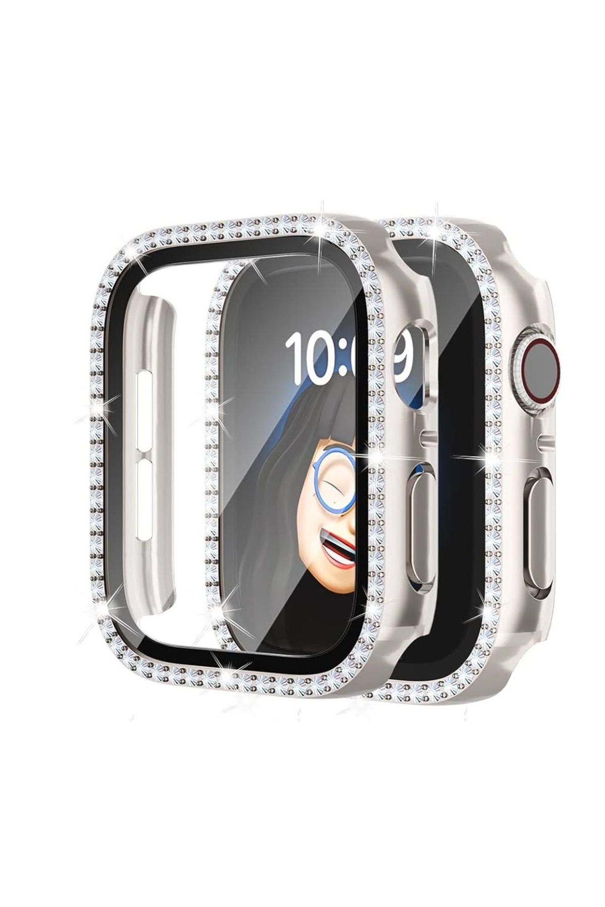 UnDePlus Apple Watch 7 8 9 41mm Ekran Koruyuculu Tek Sıra Kenar Taşlı Sert PC Kasa Koruyucu