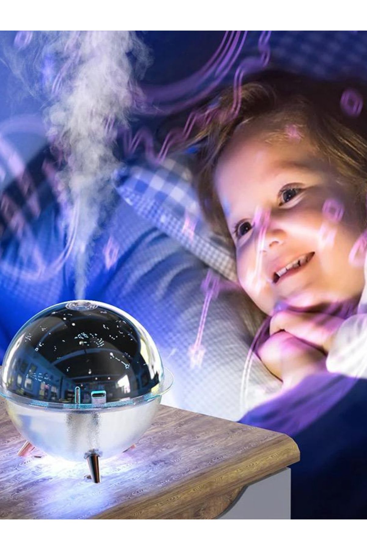 Teknoloji Gelsin Çocuk ve Bebek Gece Lambası Mini Projeksiyon Lambası Hava Nemlendirici 260 Ml Ultrasonik Galaksi