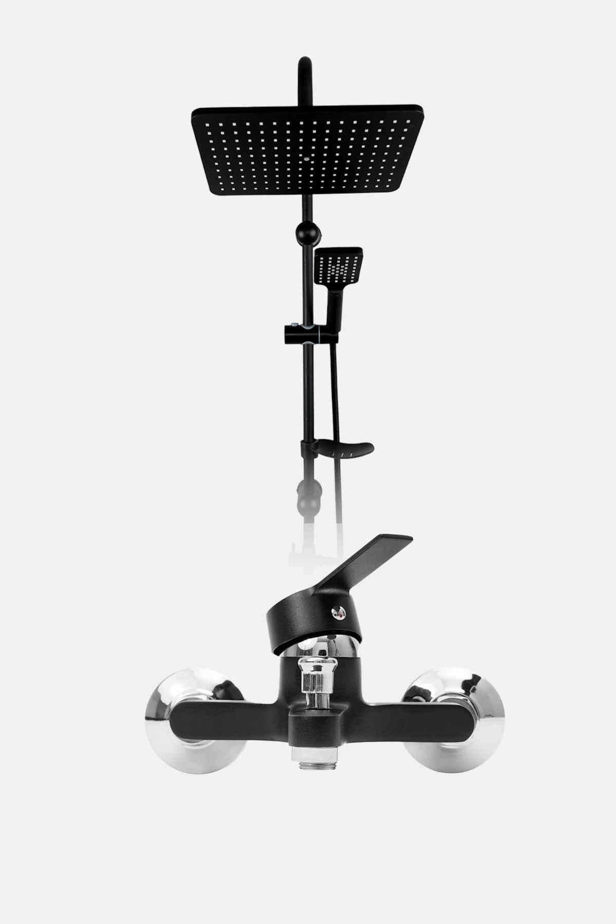 BANYOKAR Siyah Tepe Yağmurlama Krom Robot Seti Ve Siyah Banyo Bataryası Mix-2'li Set Damla Serisi