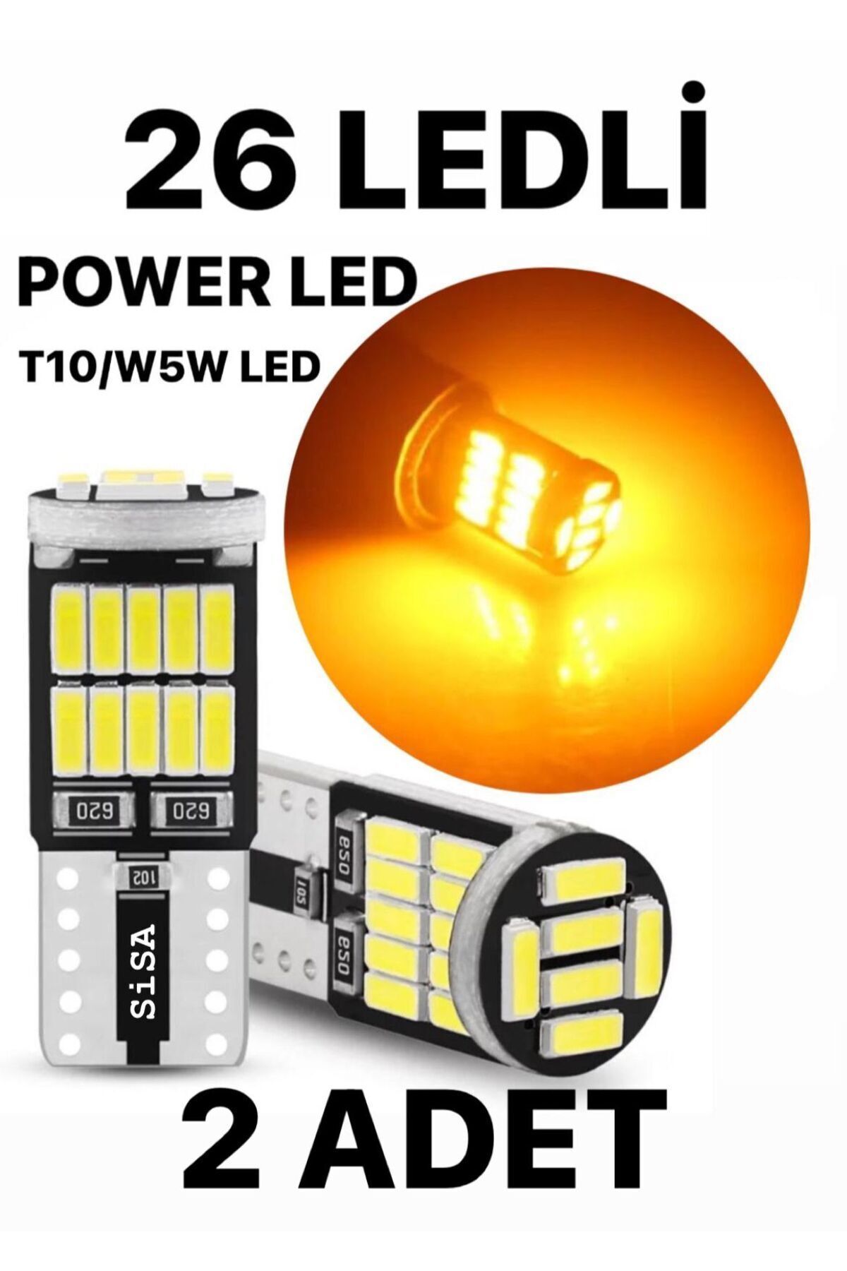 SİSA SENİSTESENAL T10 Led 26 Ledli W5w Canbus Metal Ultra Power Turuncu Park Plaka Tavan Ampulü