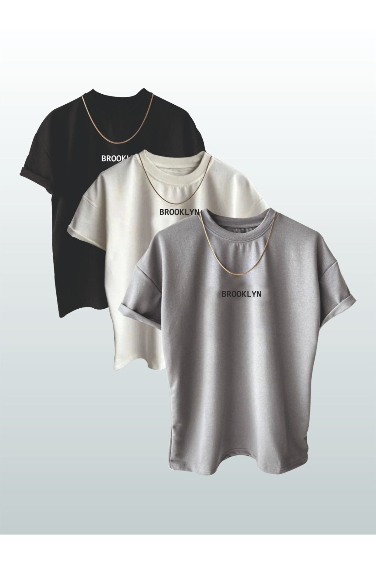AFROGİYİM Unisex 3'Lü  Brooklyn Baskılı Oversize T-shirt