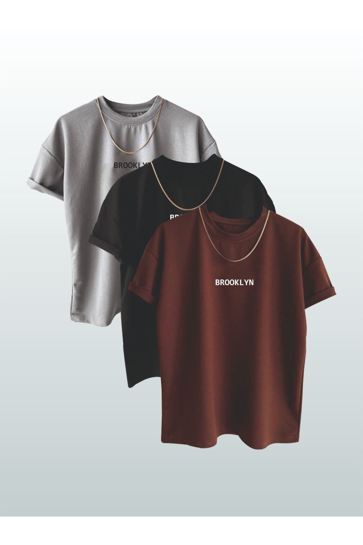 AFROGİYİM Unisex 3'Lü  Brooklyn Baskılı Oversize T-shirt