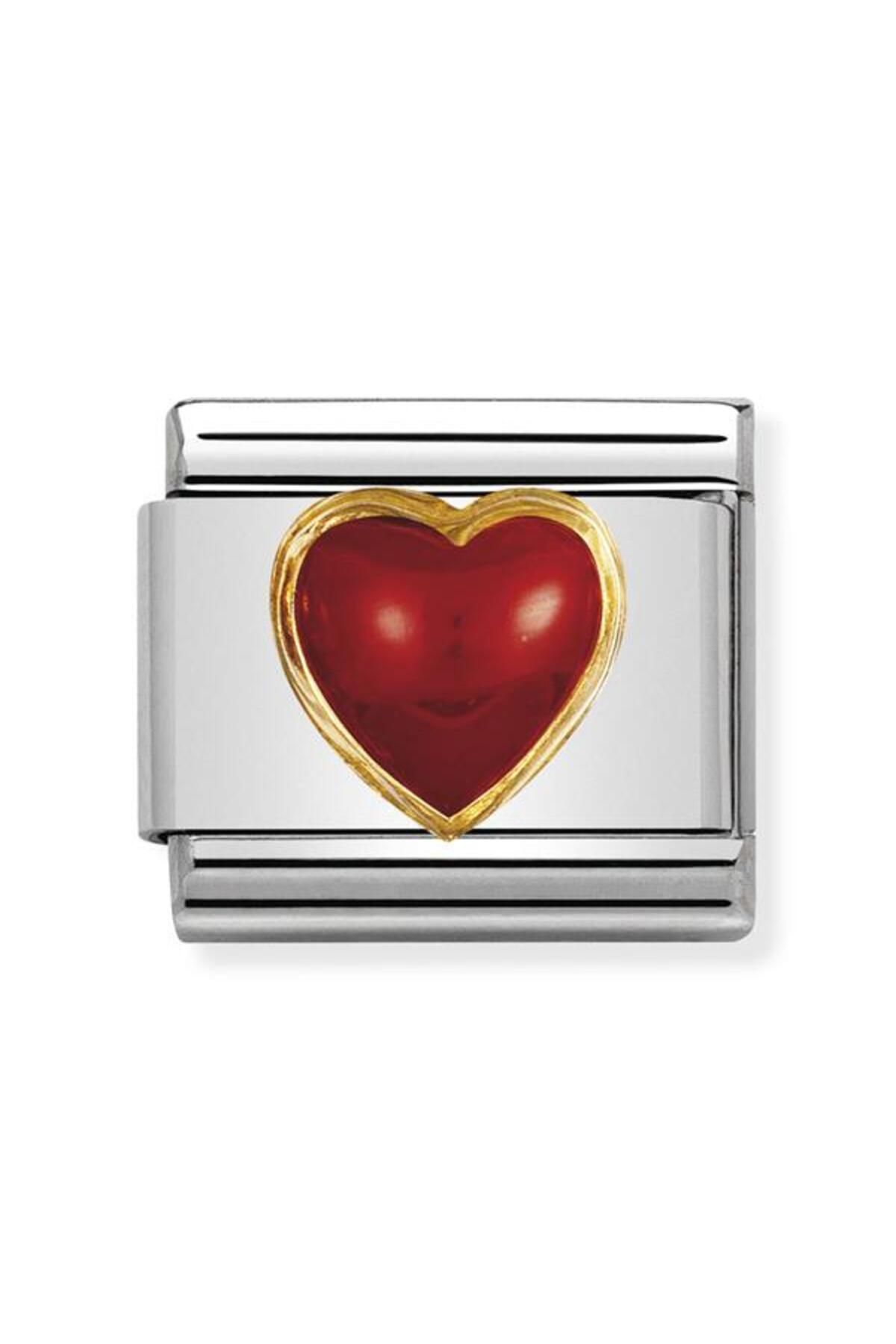 NOMİNATİON Composable Classic Stones Hearts In Stainless Steel With 18k Gold (11_red Coral)