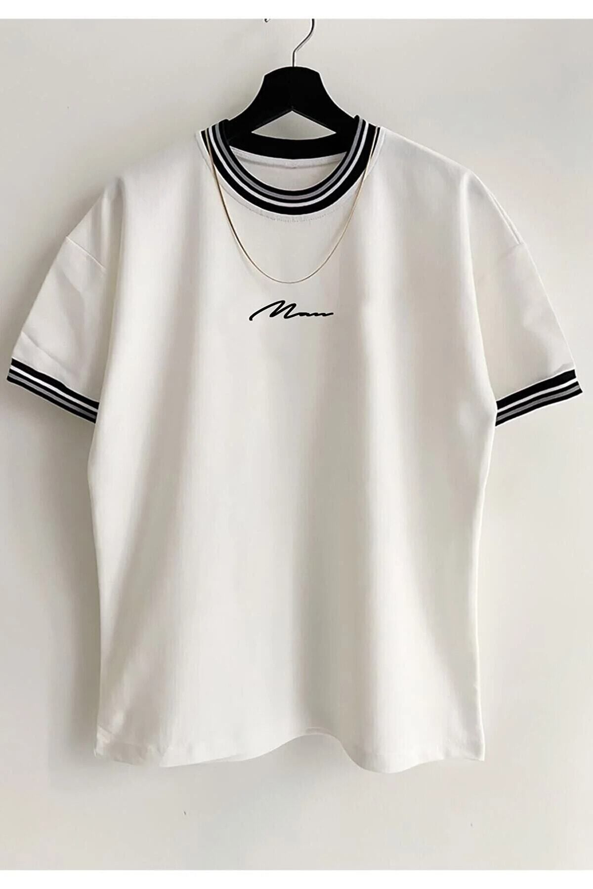 Genel Markalar Unisex Beyaz Yeni Sezon El Yazı Man Baskılı Oversize Yazlık T-shirt