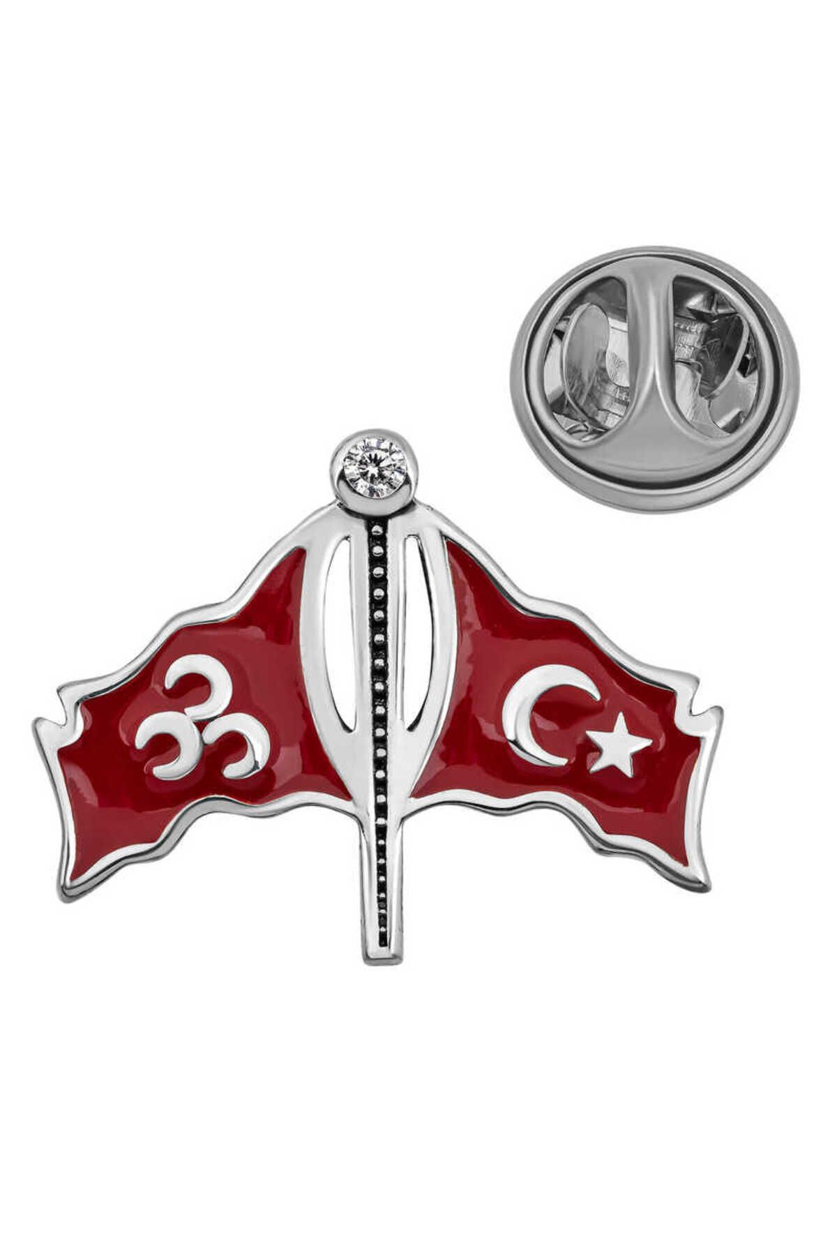 BESKAR Gümüş Üç Hilal Türk Bayrağı Rozet