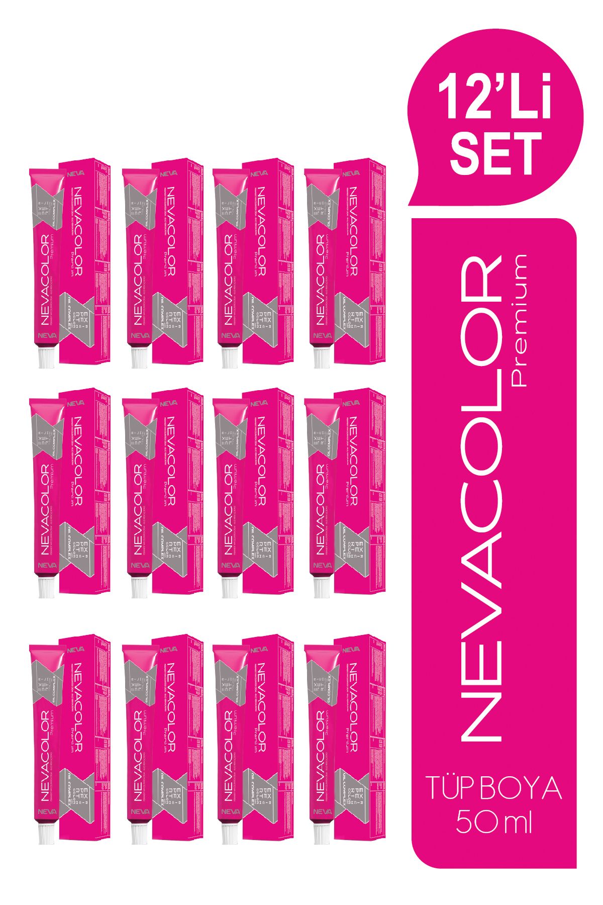 Nevacolor Premium 12'Lİ SET TÜP Kalıcı Krem Saç Boyası (50ml x 12 adet)
