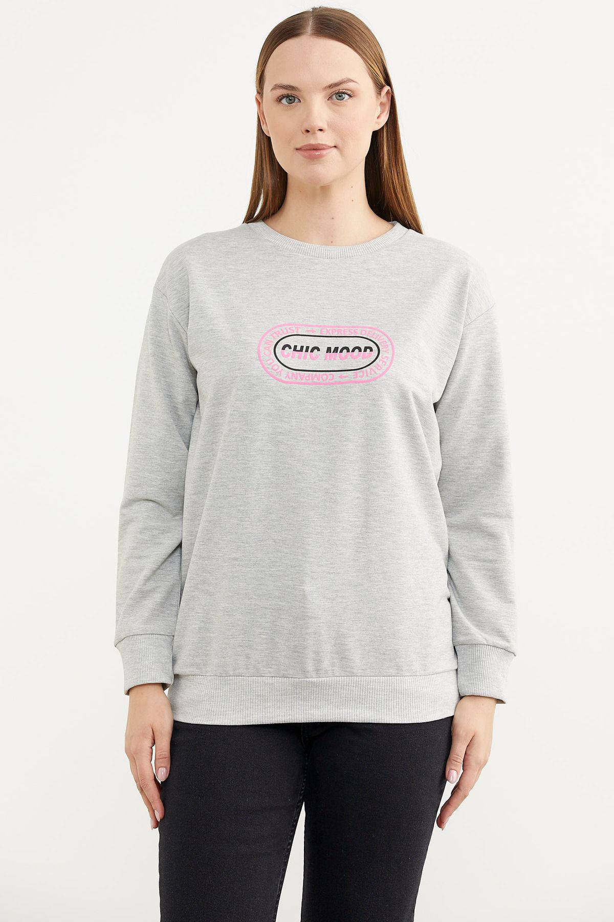 Sementa Baskılı Oversize Basic Sweatshirt - Gri