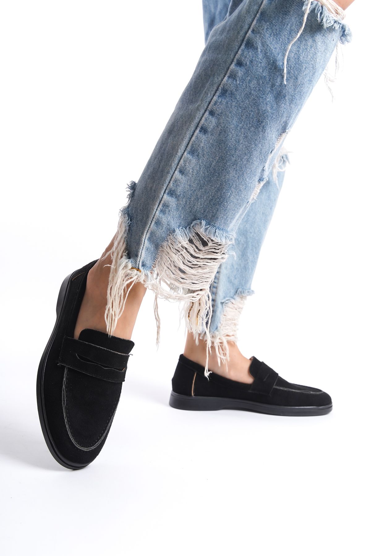 ayakkabıhavuzu Kadın Yazlık Loafer Ayakkabı Siyah Siyah Süet