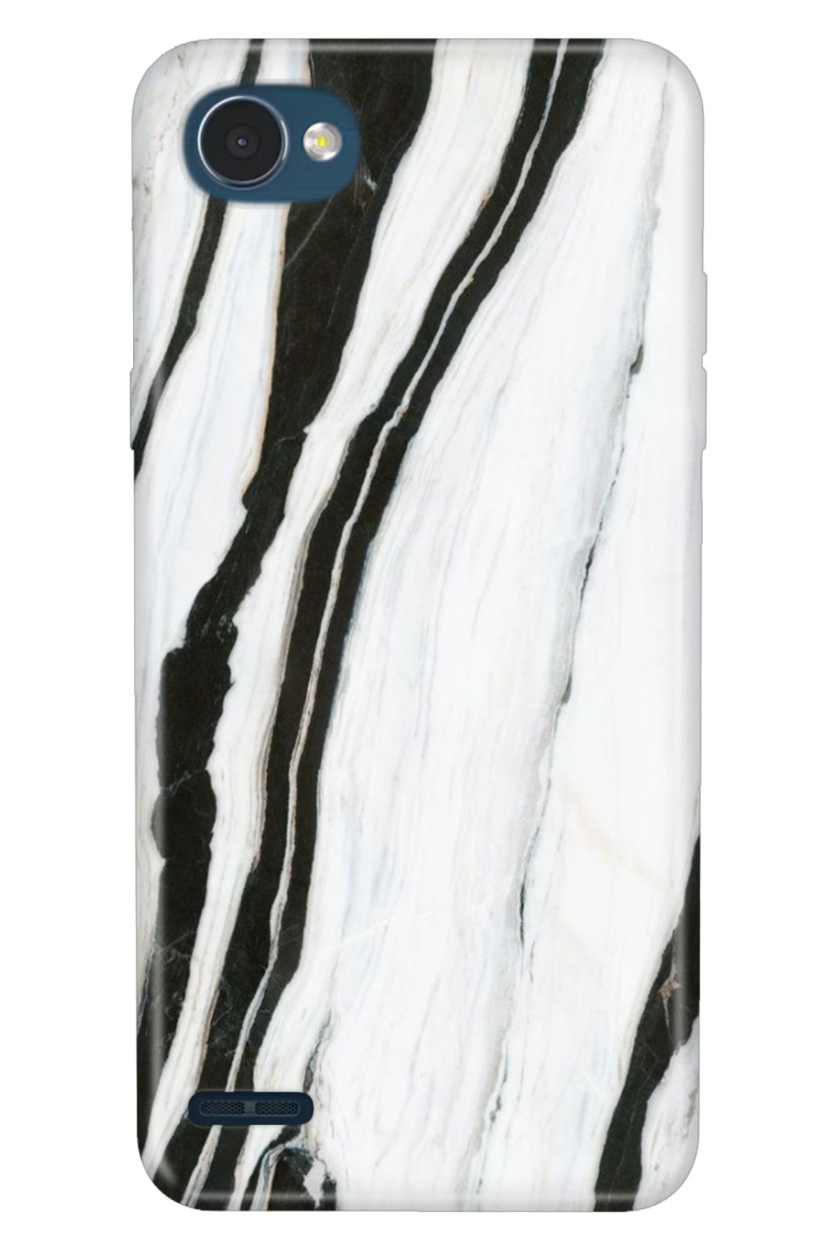 LG Q6 Uyumlu Kılıf Resimli Desenli Silikon Siyah Beyaz Mermer