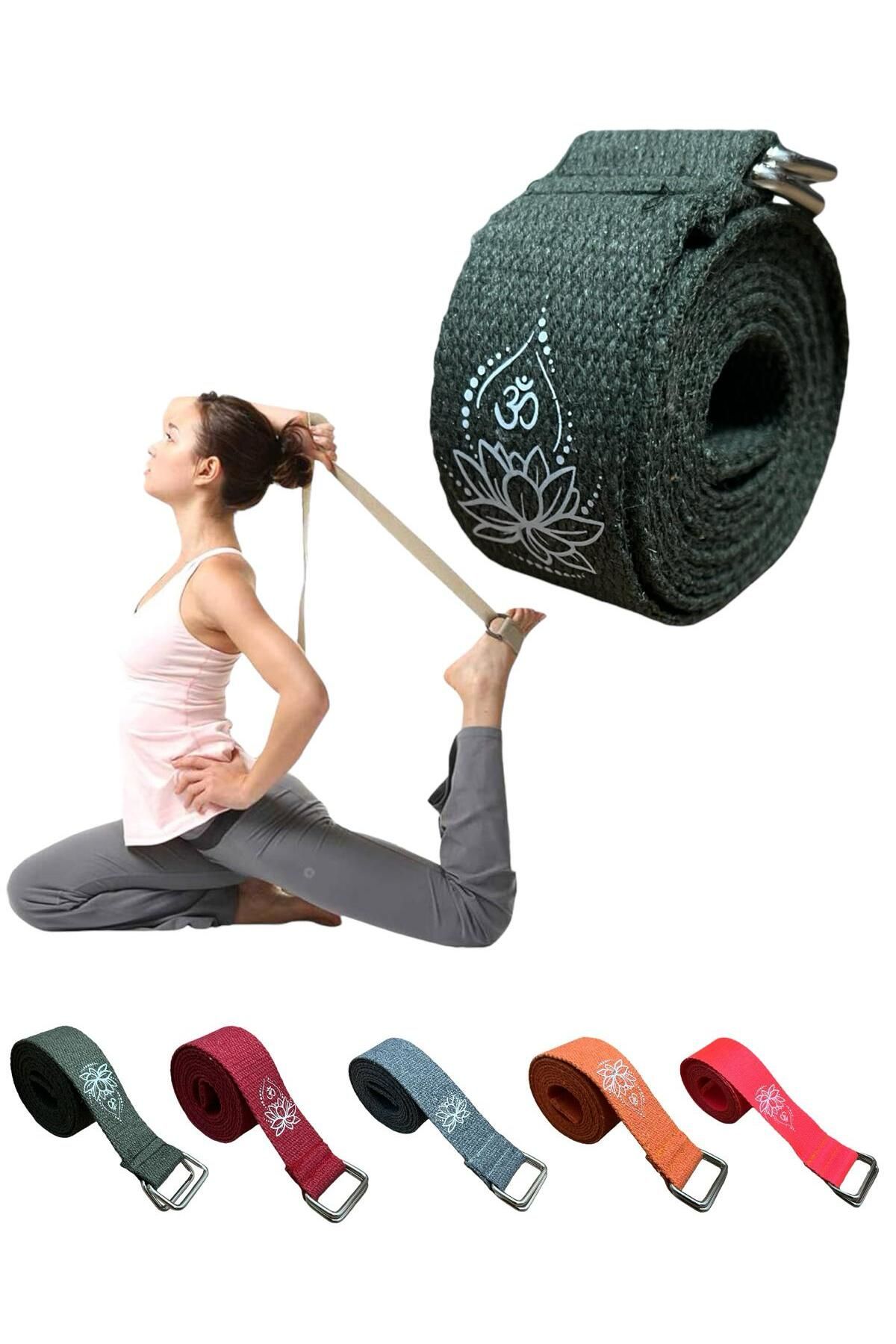 REMEGE Yoga Kemeri  - Yoga Germe Kayışı - Lotus Baskılı Yoga Kemeri 180 Cm Çift Halkalı