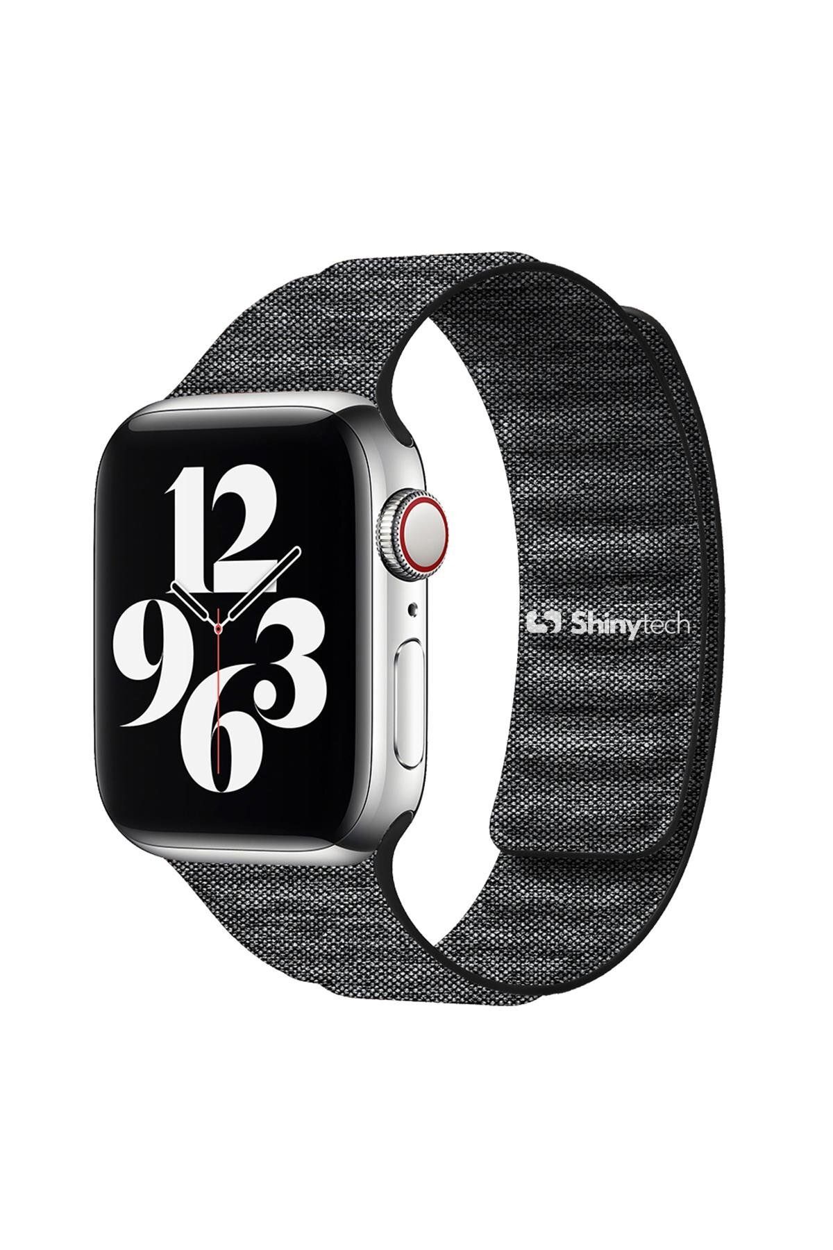 ShinyTECH Apple Watch Uyumlu Baklalı Denim Loop Kordon Siyah