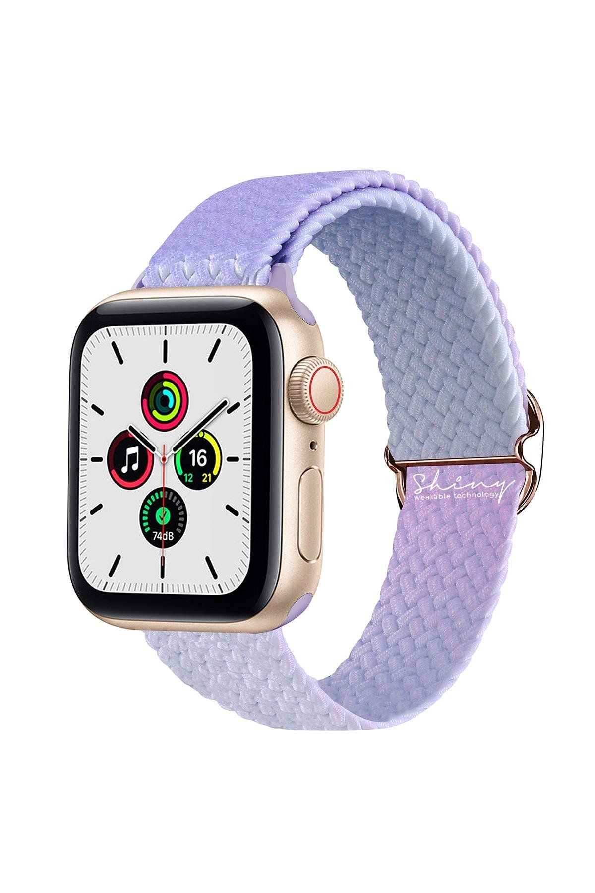 ShinyTECH Apple Watch Uyumlu Ayarlanabilir Renkli Örgü Loop Kordon Mor/mavi
