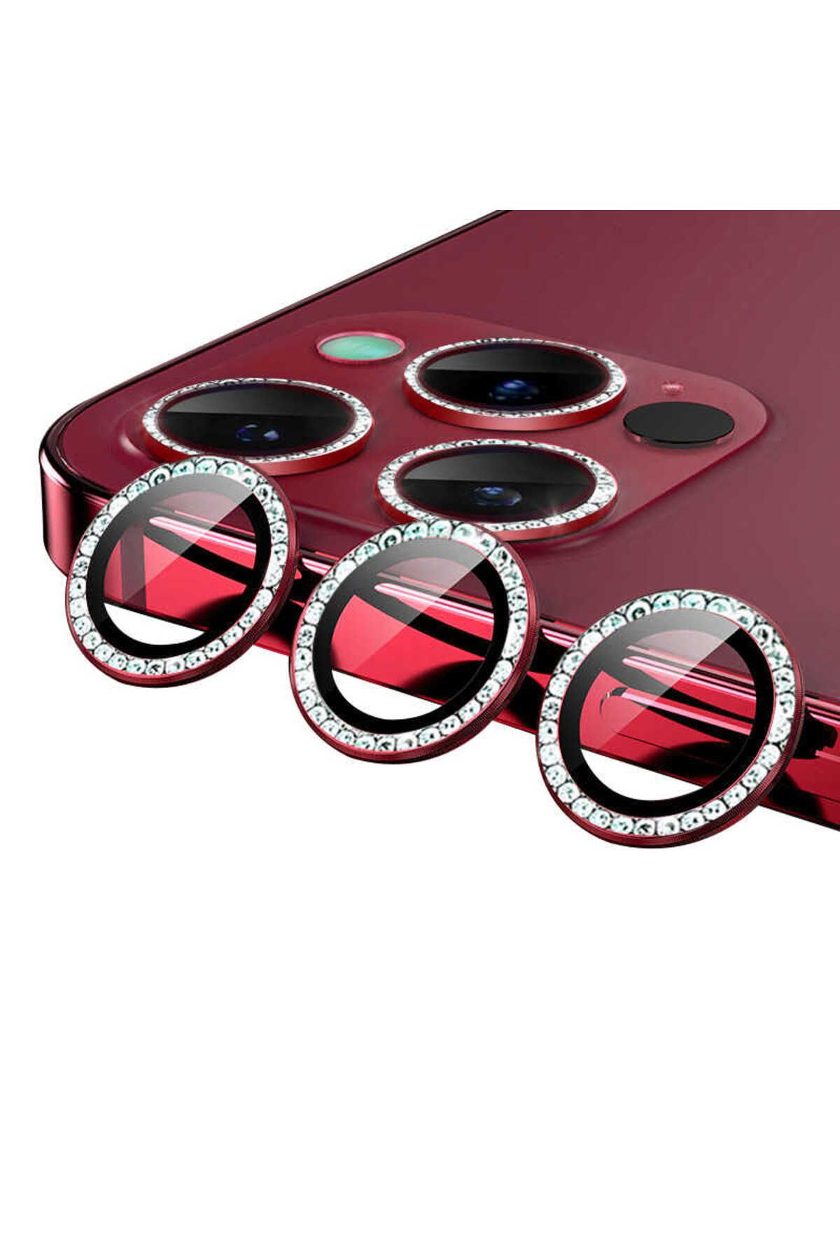 Bilişim Aksesuar iPhone 13 Pro Uyumlu Zore CL-06 Kamera Lens Koruyucu-Kırmızı