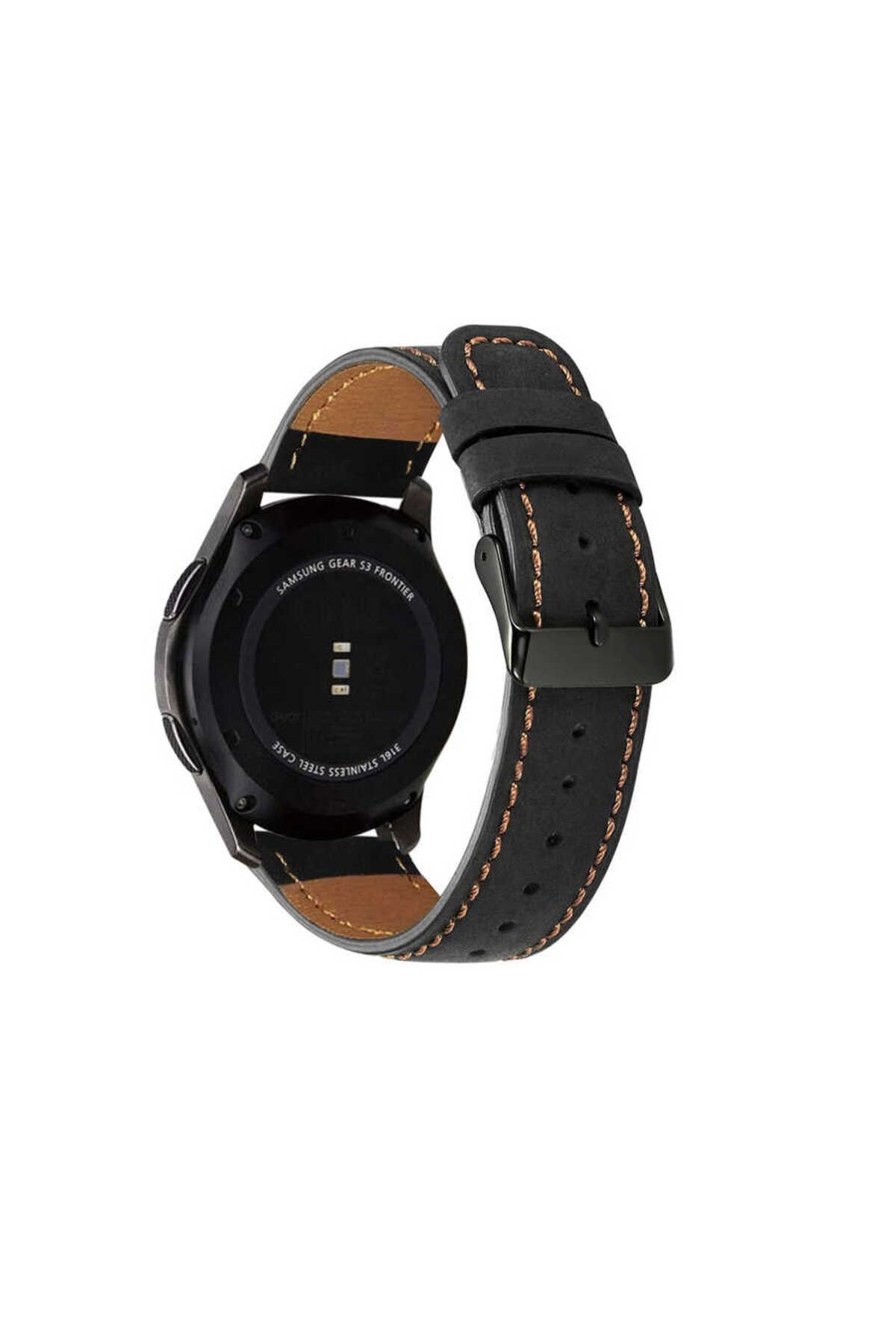 Bilişim Aksesuar Galaxy Watch 46mm 22mm Uyumlu KRD-29 Deri Zore Kordon Siyah